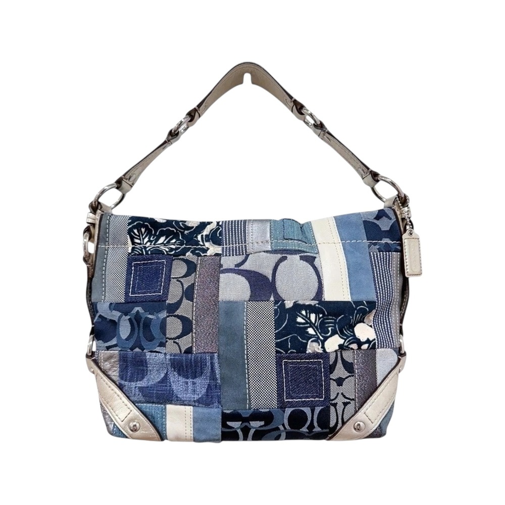 Coach Carly Medium Denim Patchwork Hobo Shoulder Bag Blue Y2K F13720